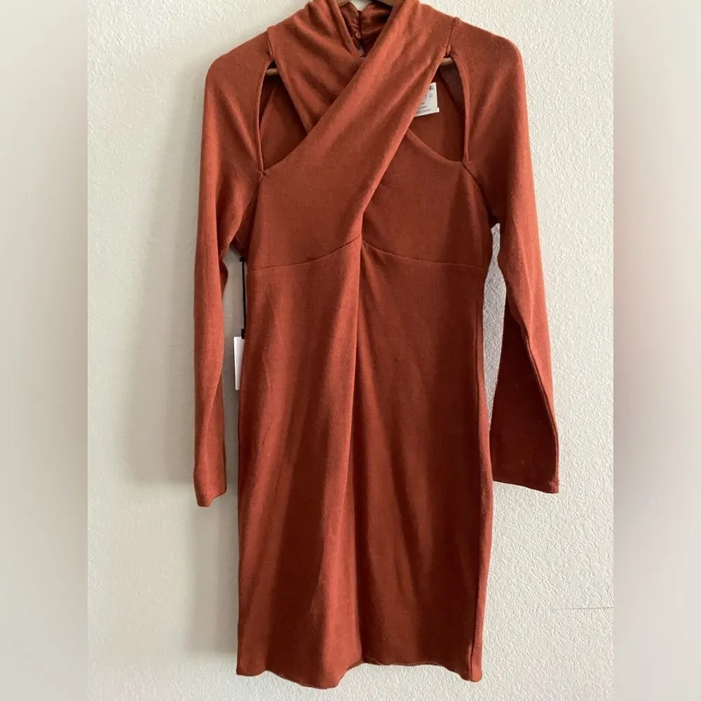 ASTR The Label Rosey Rust Wrap Neck Cutout Dress Long Sleeve Size XL Extra Large - Image 5