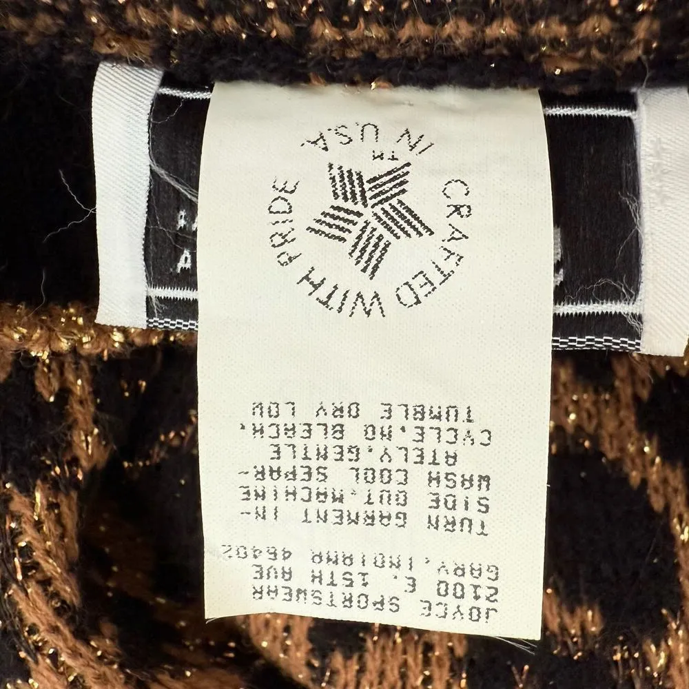 Vintage 80s Crewneck Leopard Pullover Knit Sweater Black Brown Metallic Gold, L Size L - Image 11