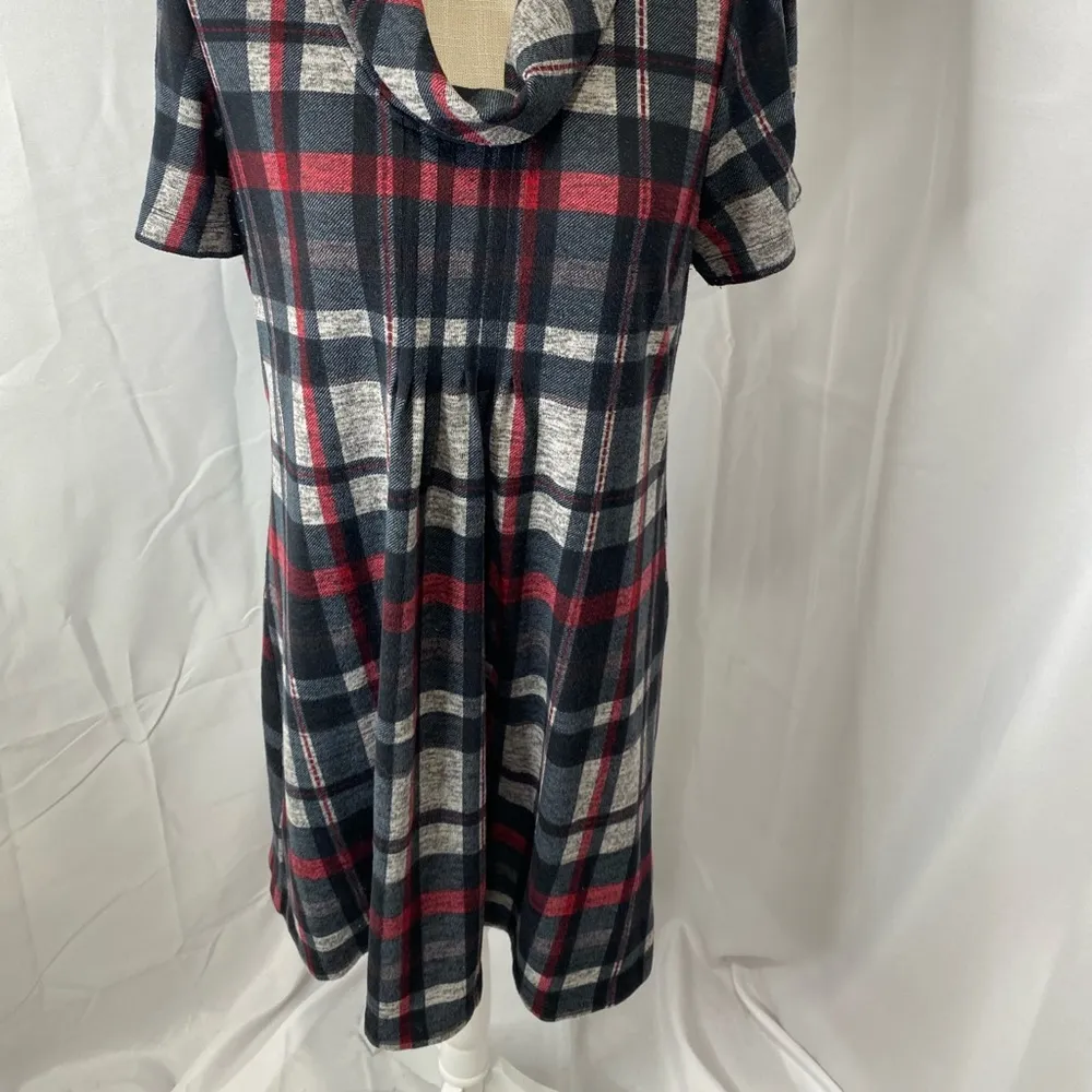 JH Collection cowl neck short sleeve plaid dress PL Gray Size undefined - Image 5