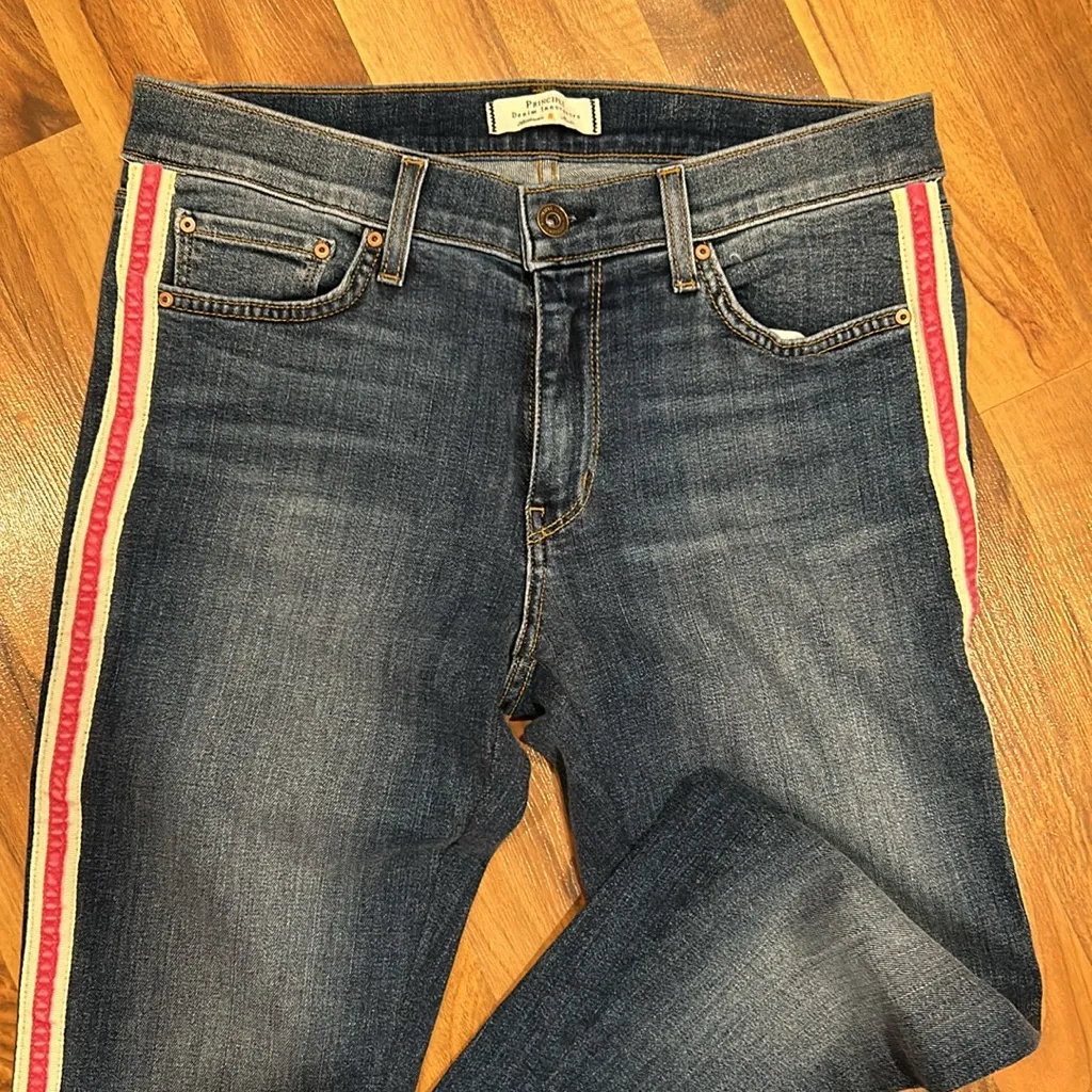 Women’s Principle denim jeans size‎ 30 preppy pink stripe dark wash straight - Image 2
