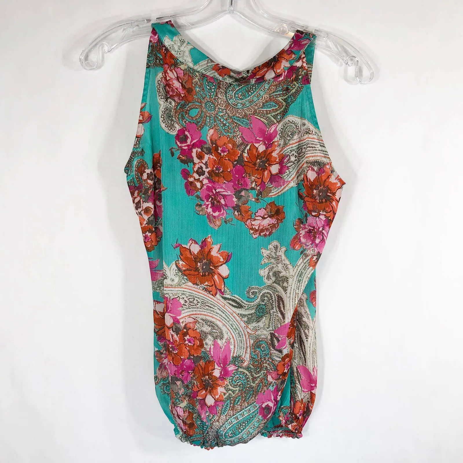 Cache Small Top Green Red Beaded Stones Banded‎ Cami Tank Sleeveless Chiffon 557 - Image 2