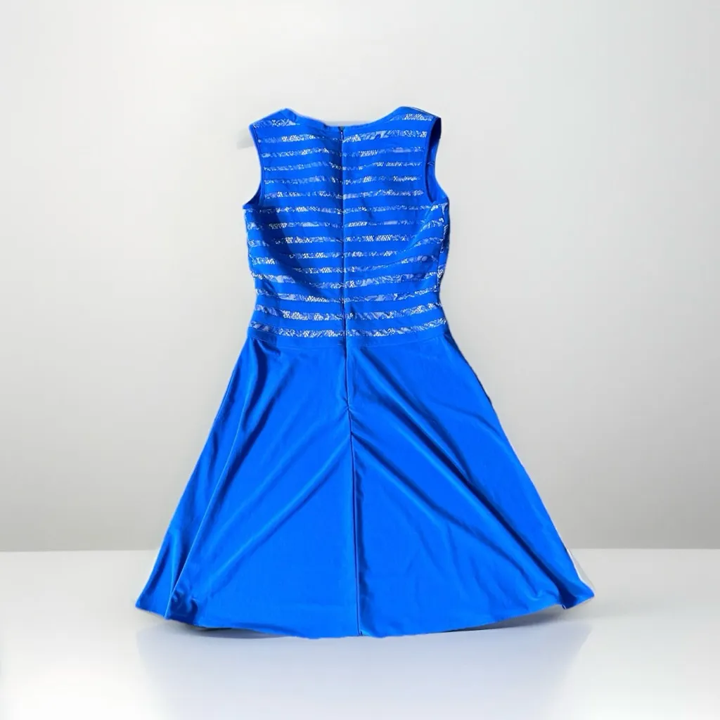 ADRIANNA PAPELL Dress‎ Women 4  Blue Sheath V Neck Nude Lined Lace Shift 1995 - Image 8