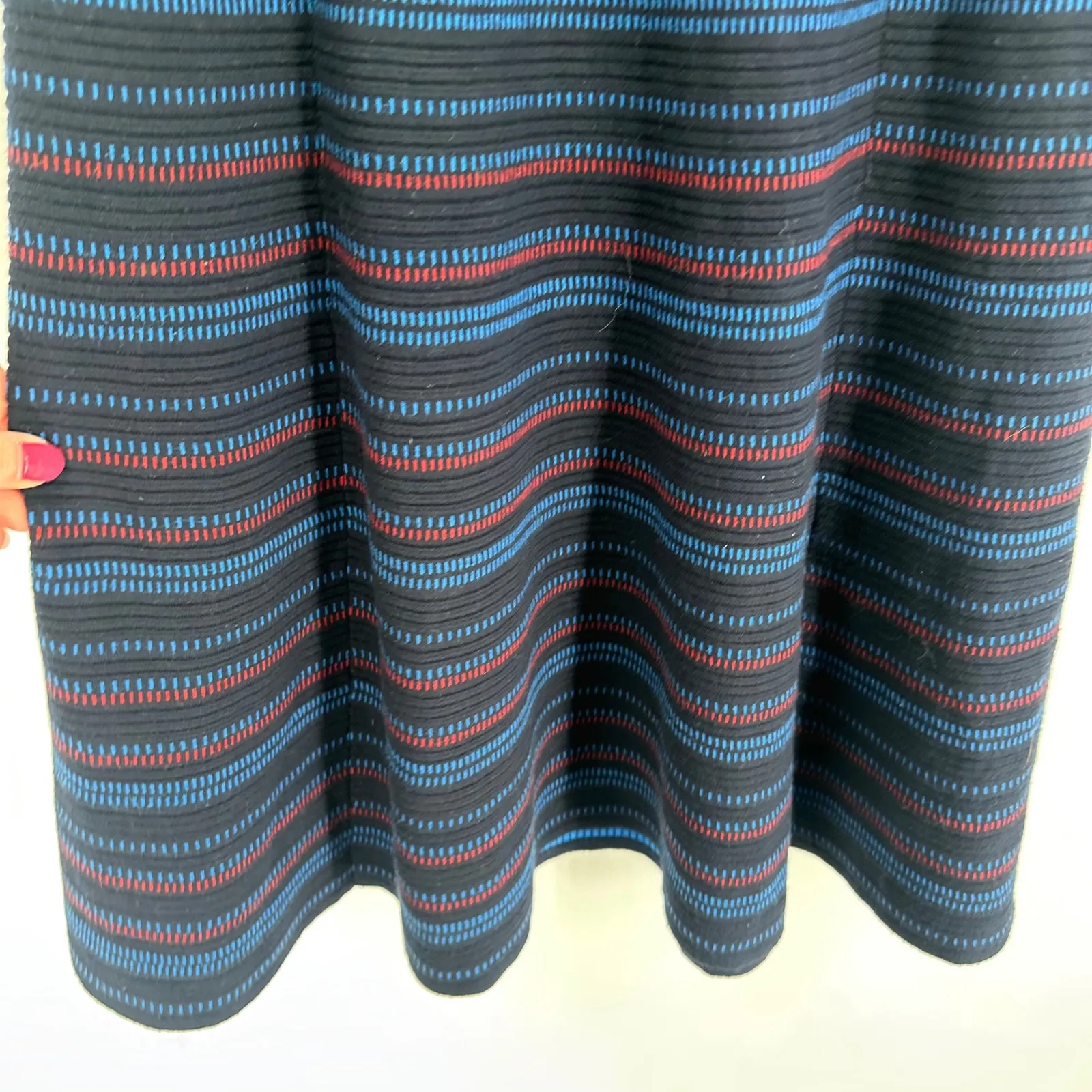 Hobbs London Katie Knit Stripe Fit Flare Dress Navy Red Blue US 10 Knee length - Image 9