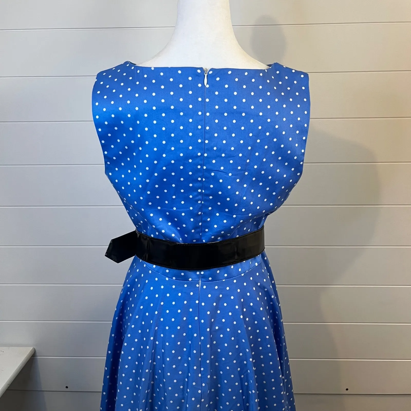 Grace Karin Polka Dot Dress Fit and Flare Retro Style Blue White Party Large - Image 9