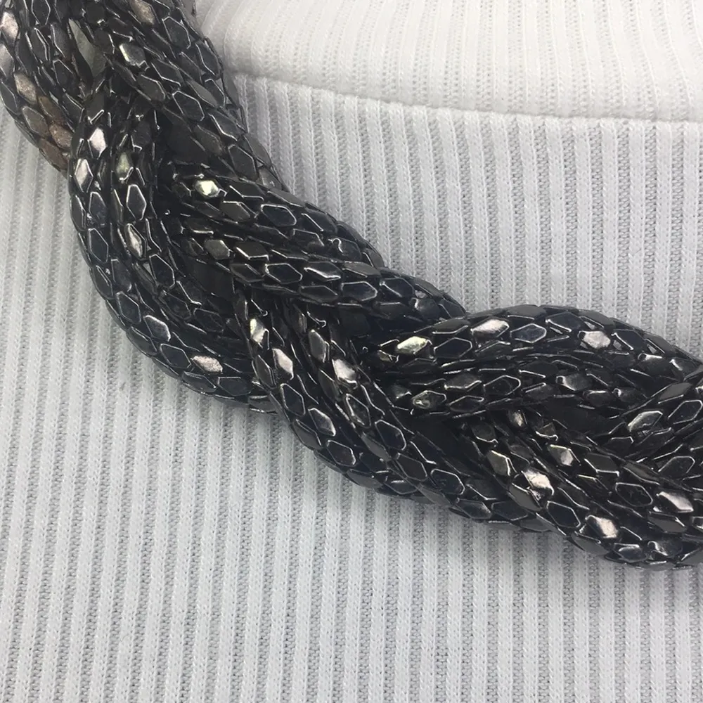 Braided EXPRESS Gun Metal Necklace Chunky Statement Metallic 18" - Image 2