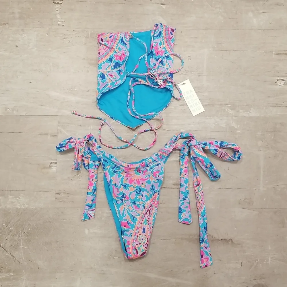 💕FRANKIE'S BIKINI💕 Halo Strapless Top + Willow Bottom ~ Scarf Print Medium - Image 10