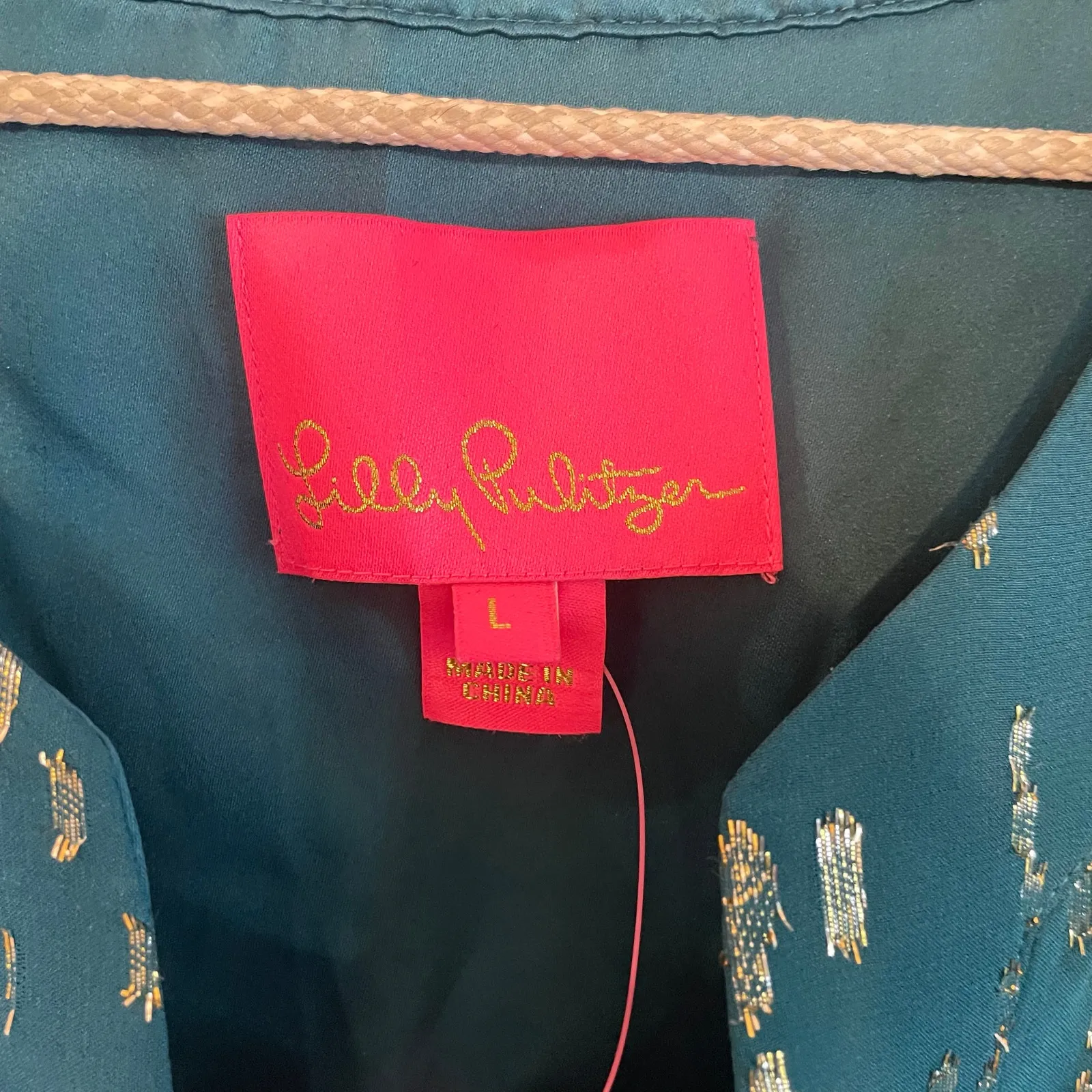 NWT Lilly Pulitzer ELENORA SILK DRESS Inky Tidal Fish Clip Chiffon Teal Size L - Image 13