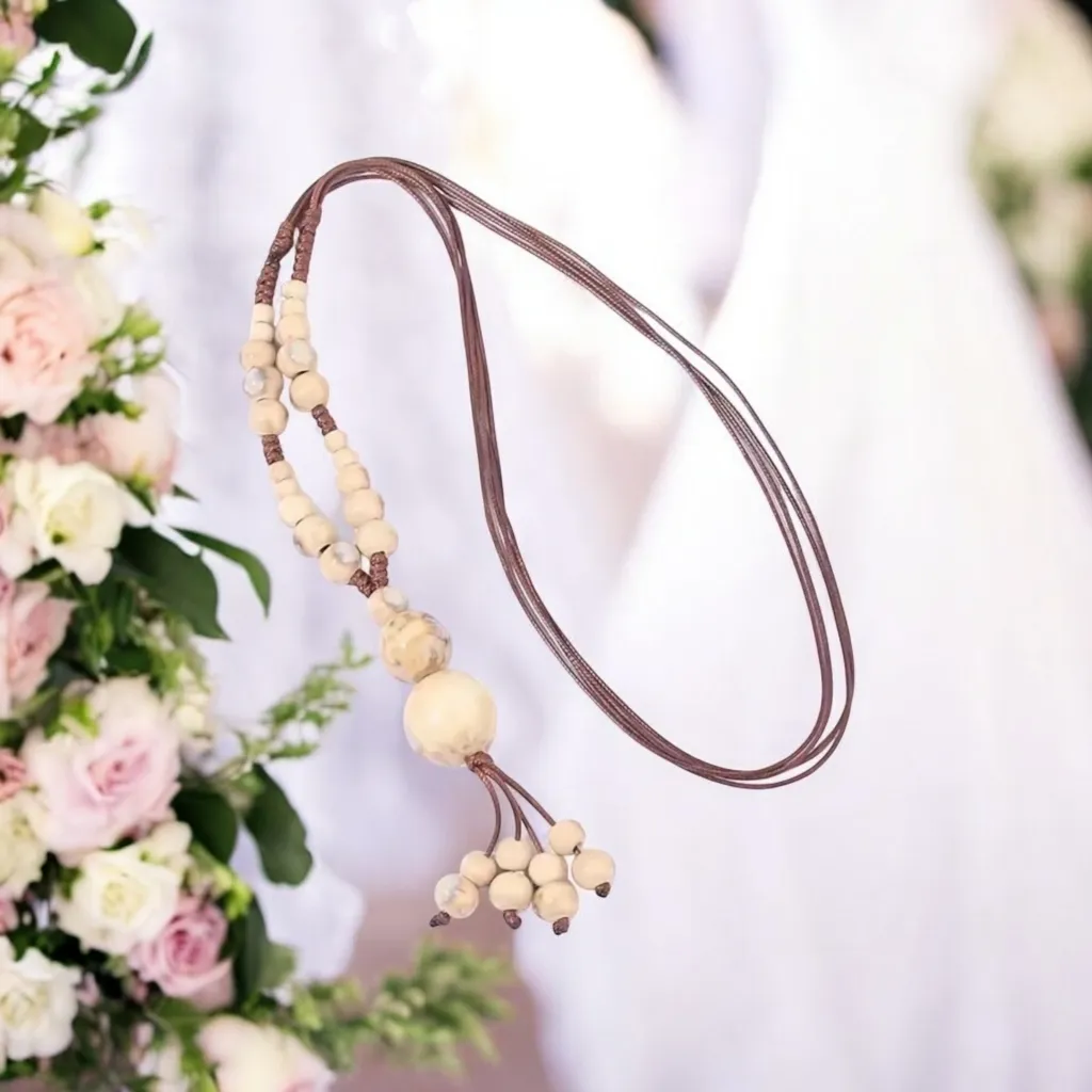 Bohemian Style‎ Handcrafted Ceramic Sweater Necklace Adjustable String Brown - Image 3