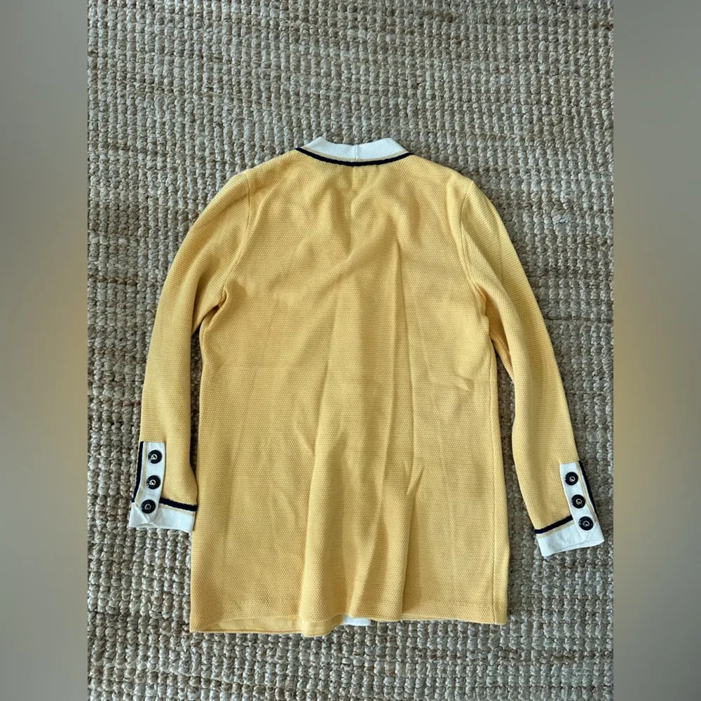 St John Collection Knit Yellow Blue trim Cardigan Blazer with Pockets sz 4 USA - Image 6