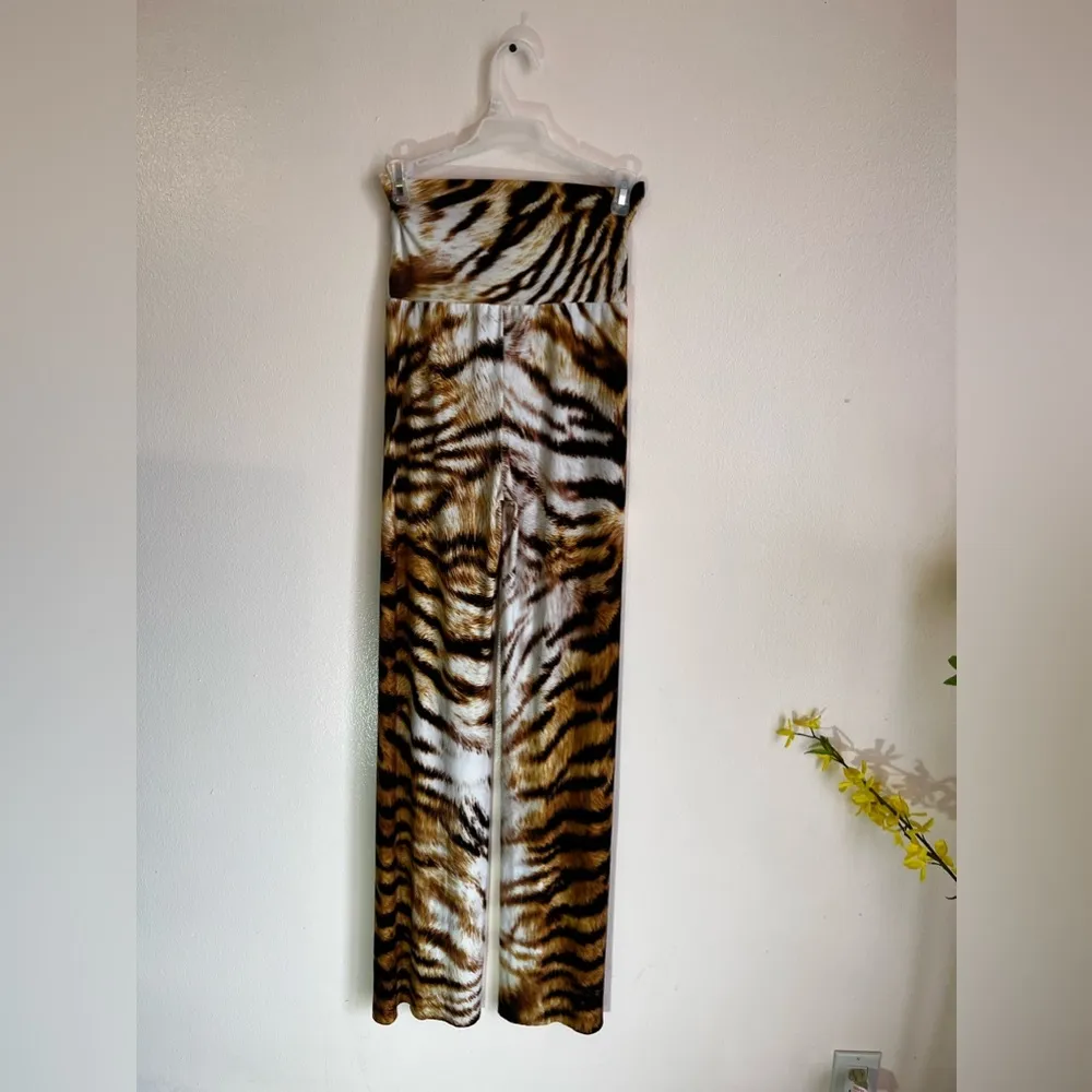 Luz women wide leg pants animal print high rise size M Brown Size M - Image 3