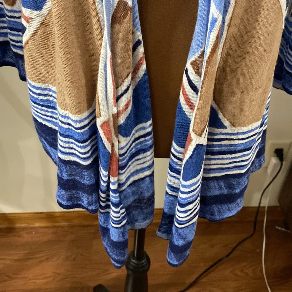 NIC + ZOE Seaglass abstract print linen blend open drapey cardigan size 1X - Image 8