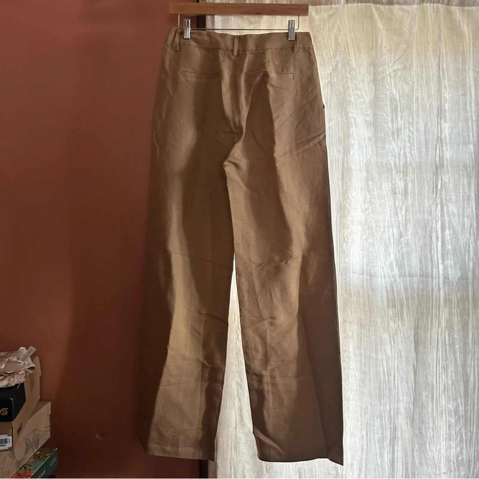 PAIGE Dallas Pants Old‎ Money Tan Linen Straight Leg Pleated Trousers NEW Size 4 - Image 5