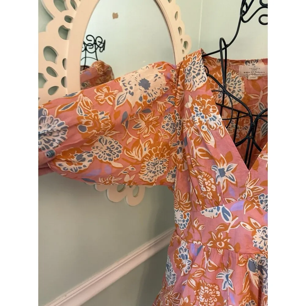 NWT Trovata Birds of Paradis Gia Puff Sleeve V Neck Mini Dress Floral Size Large - Image 3
