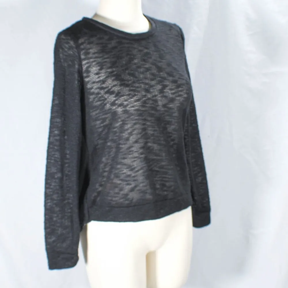 NWT Black Sheer Blouse Knit Long Sleeve Chiffon Back Size Medium - Image 3