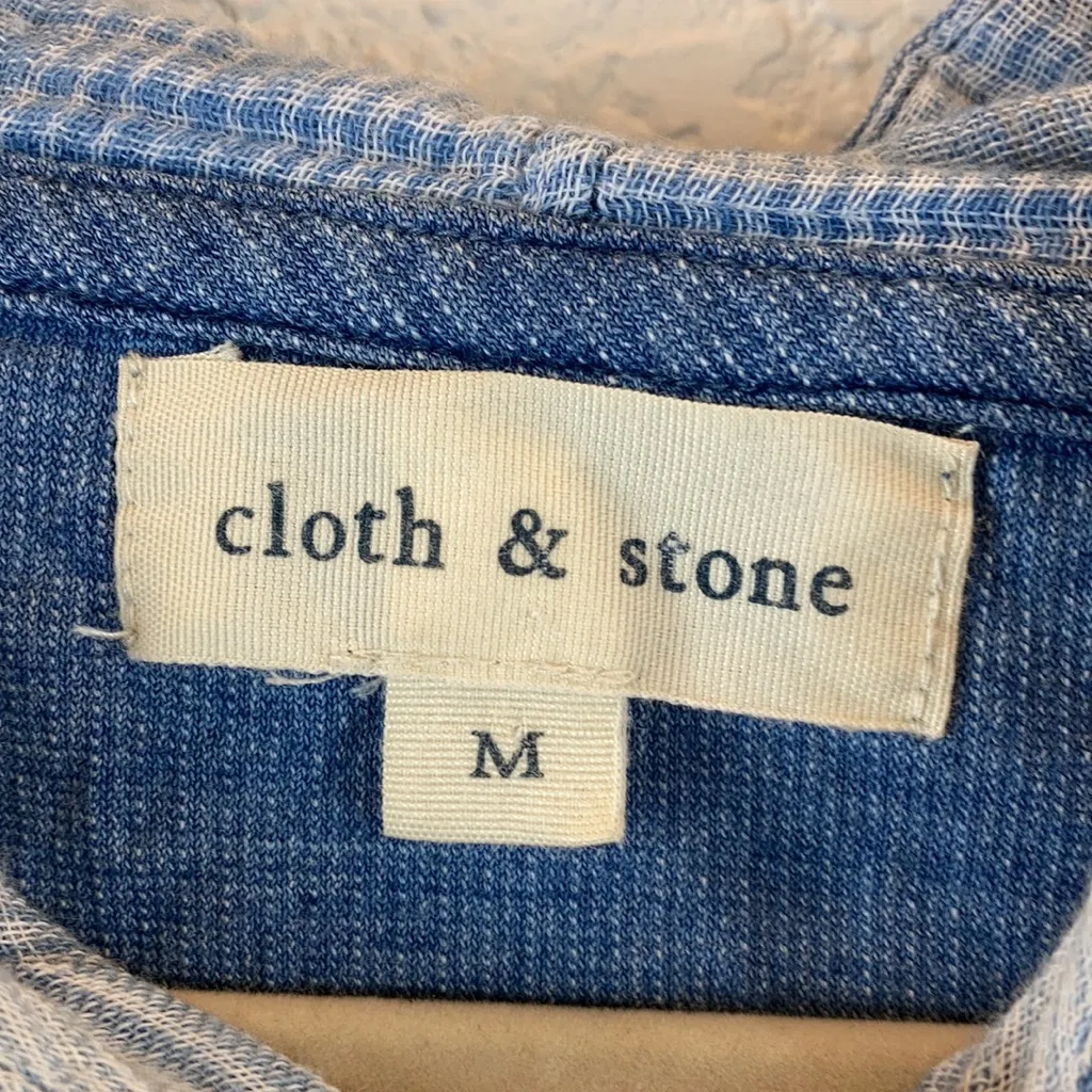 Anthropologie Cloth & Stone 2 fer Chambray Plaid Faux Layered Hoodie A103 - Image 8