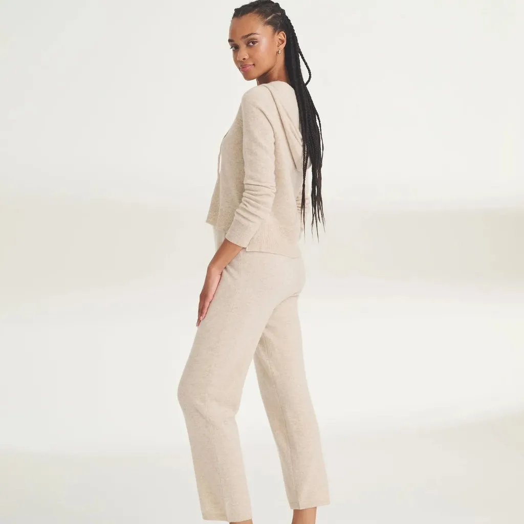 Naadam Signature Cashmere Cropped Zip Up Hoodie in Oatmeal, Size Small - Image 3