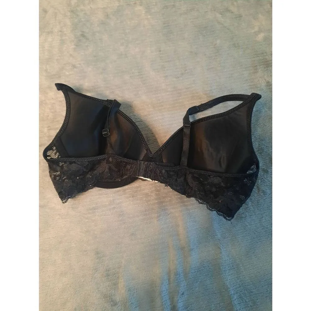 Vintage Vanity Fair Bra Size 36B Black Lace Lined Underwire 75-228 Satin Trim - Image 2