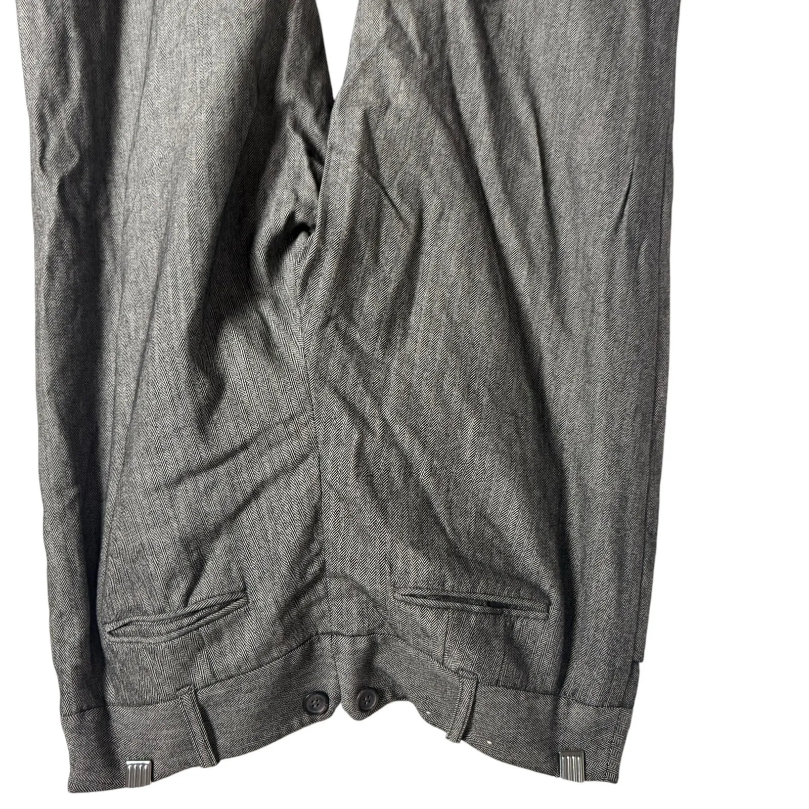 Ann Taylor LOFT Black White Herringbone Twill Wool Blend Wide Leg Trouser Pant 8 - Image 6