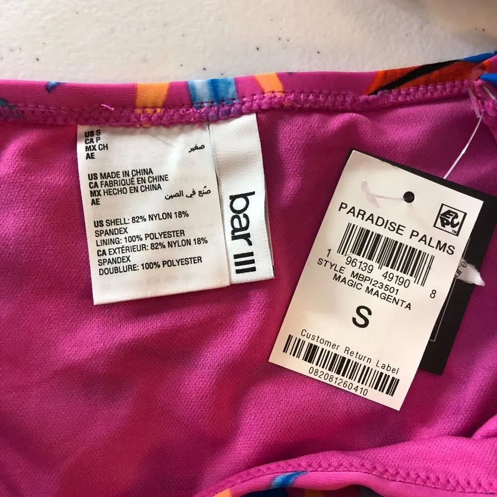 Bar III Paradise Palms Shirred Hipster Bikini Bottoms Floral Pink S - Image 4