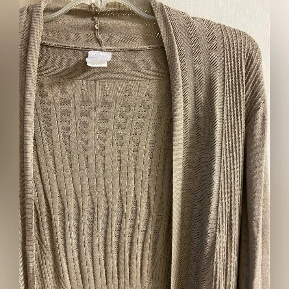 Anthropologie Northern Angel cardigan knit lightweight ruffled open front 1X Tan - Image 3