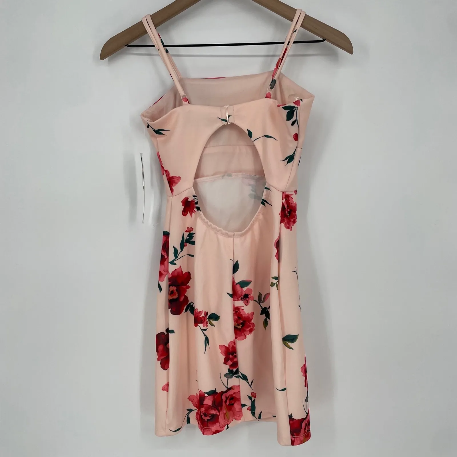 Sequin Hearts Floral Print Pink Square Neck Cutout Back Mini Dress Size 1 - Image 5