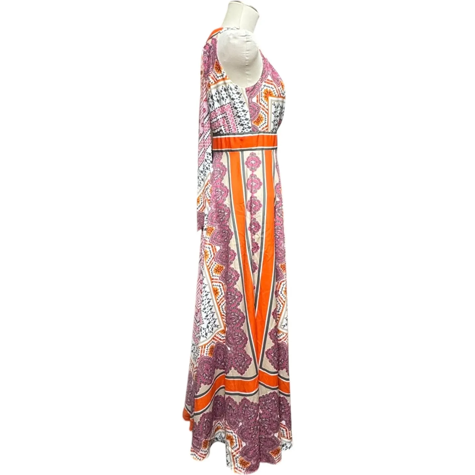Chico's Sleeveless Scarf Print Maxi Dress Orange Pink Gray 0 Small 4 - Image 5
