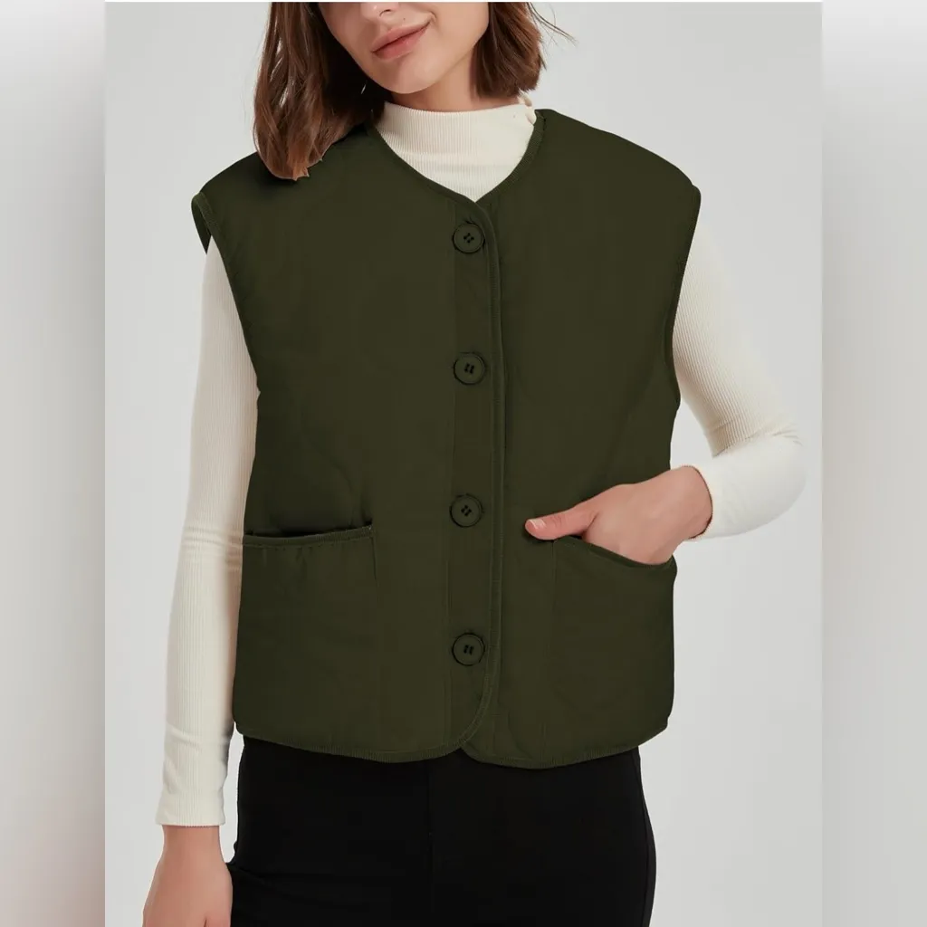 NWT Olive Green and White Reversible Women's Vest - Image 2