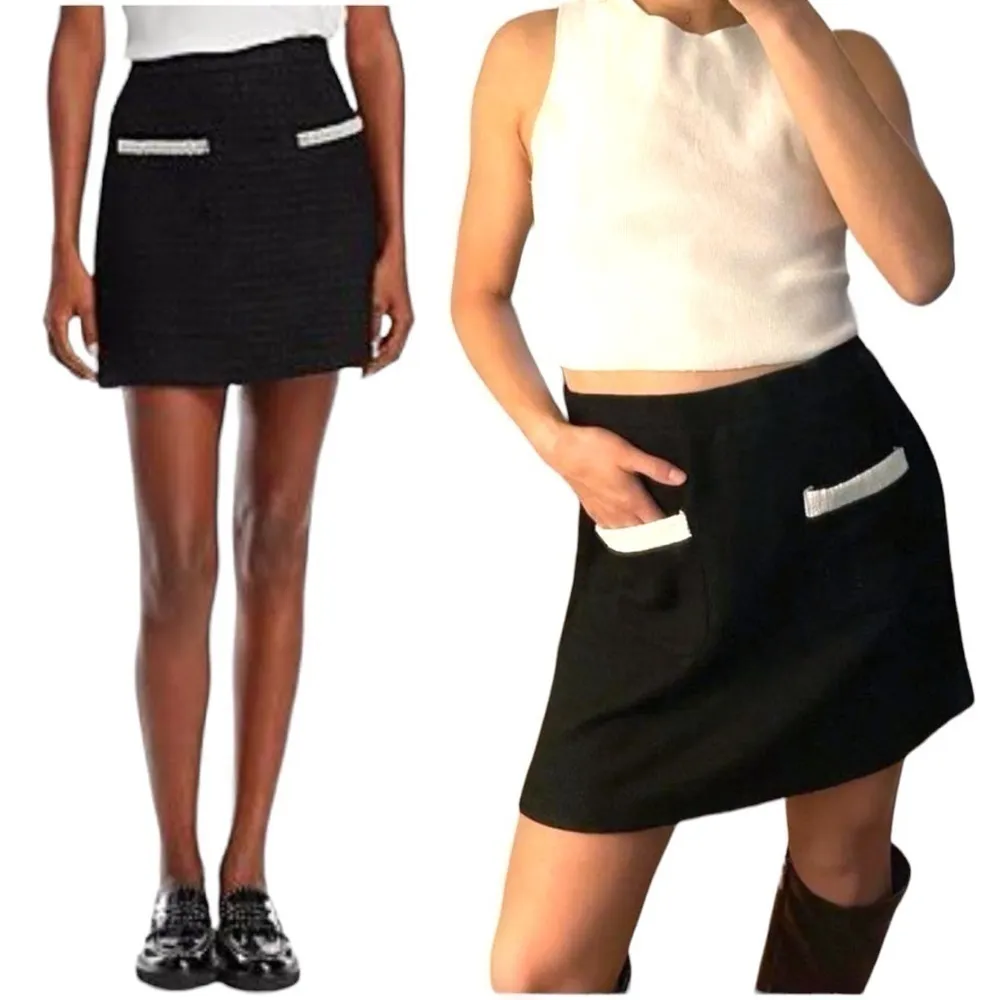 Zara Trafaluc Tweed Black Mini Skirt 2 Pockets Classic Chic Size Medium - Image 2