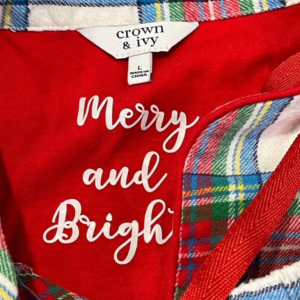 Crown & Ivy‎ Flannel Holiday Pajamas Women's Size Large Plaid Cotton Christmas - Image 4