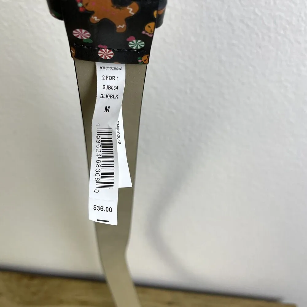 Betsey Johnson Gingerbread Cookie Candy Cane Christmas Holiday Belt Womens M Blk - Image 7