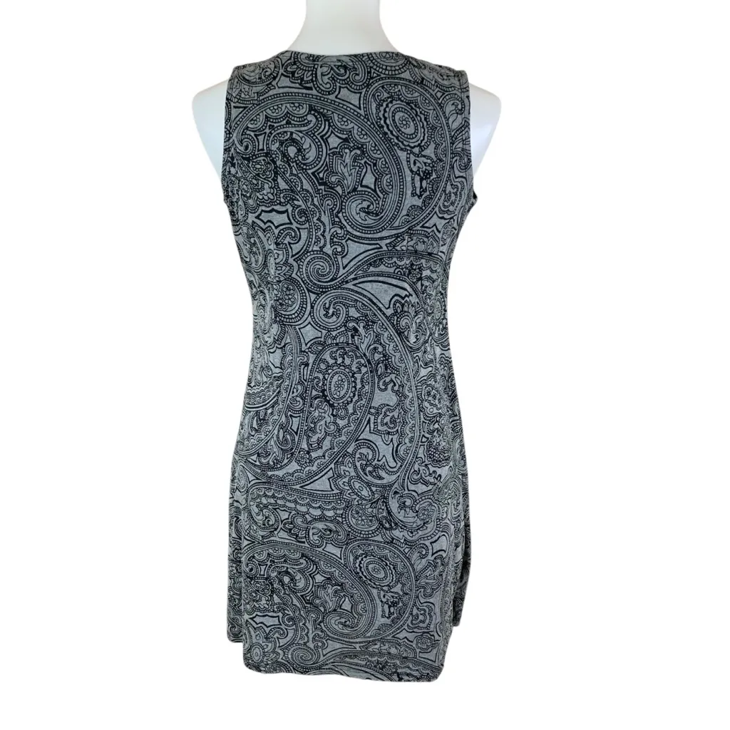 Aventura Gray Paisley Sleeveless Dress M Boho Casual Organic‎ Cotton Blend Black Size M - Image 3