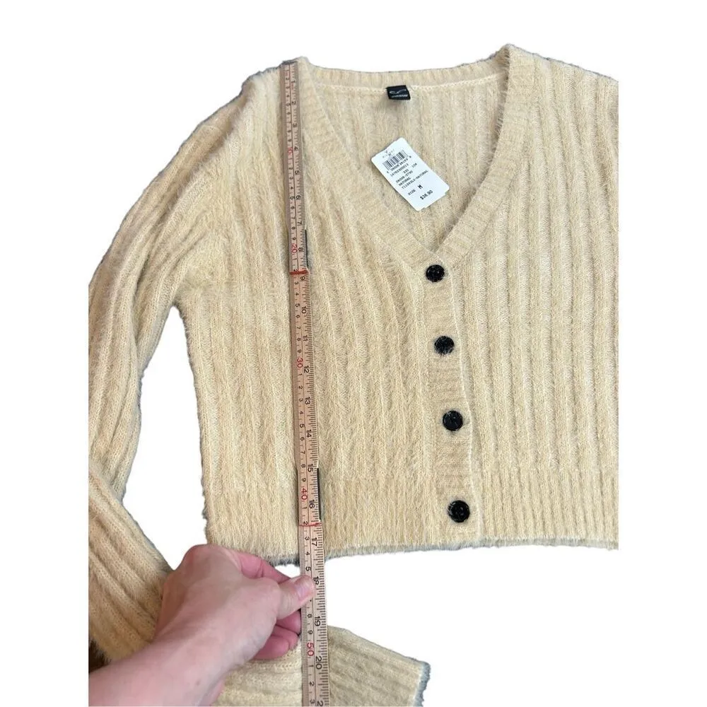 Windsor size medium yellow fluffy cardigan v neck front sweater NWT - Image 3