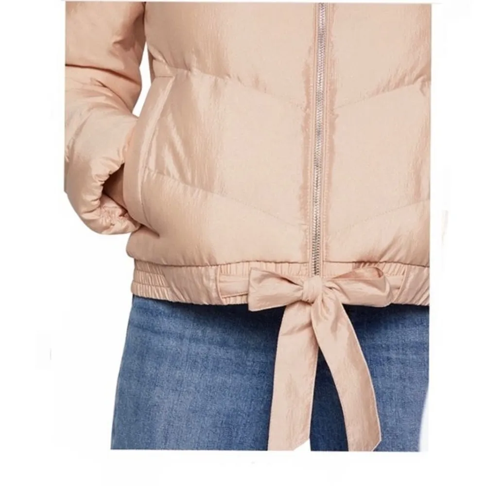 BCBGeneration Ribbon Tie Chevron Quilted Puffer Jacket in‎ Blush, Medium - Image 11