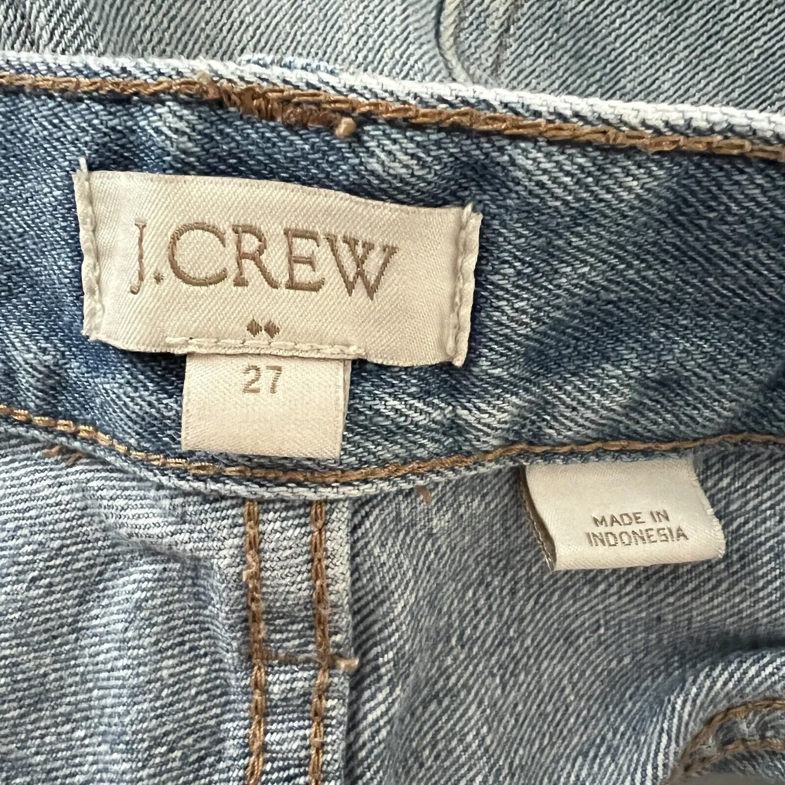 J. Crew Jean Shorts Blue Medium Wash Distressed Cuffed Hems Denim Shorts Size 27 - Image 3