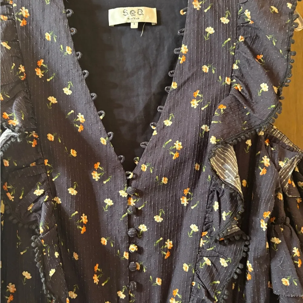 Floral Ditsy Midi Dress in Black - Image 8