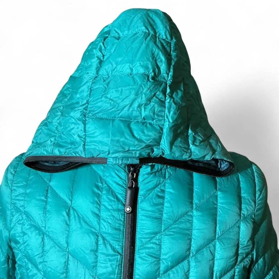 Turquoise Quilted Hooded Puffer Jacket Zip Front Lightweight Casual Outerwear - Image 3