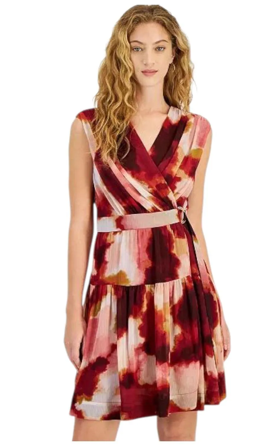 Taylor Women's Wrap Dress Size 14 Multi Tie Dye Chiffon Sleeveless Boho Party - Image 3
