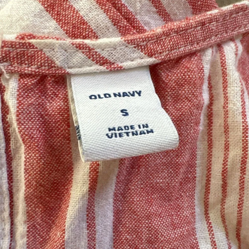 Old Navy Striped Button Front Linen Blend Jumpsuit Women's Sz S Red White Ruffle - Image 4