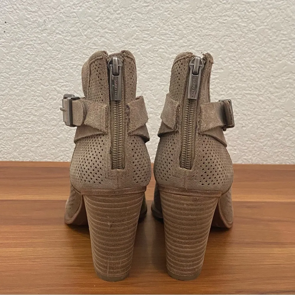 VINCE CAMUTO Perforated Tan Suede Heeled Booties Ankle Boots Women’s Size 7.5 - Image 4