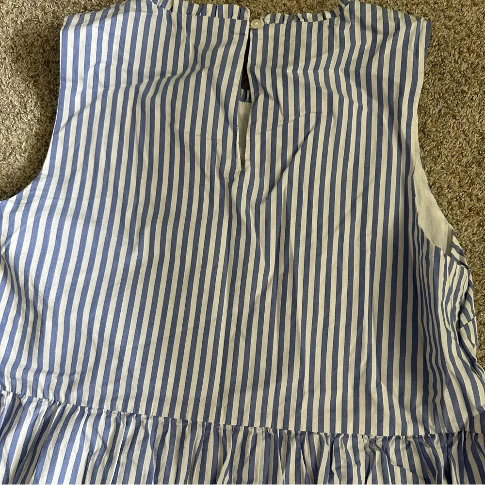 J. Crew Factory Stripe Sleeveless Tiered Midi Dress In Cotton Poplin Blue Size 8 - Image 8