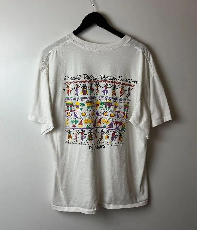 Vintage 90s Puerto Vallarta Roots Rasta T Shirt White Large L - Image 16