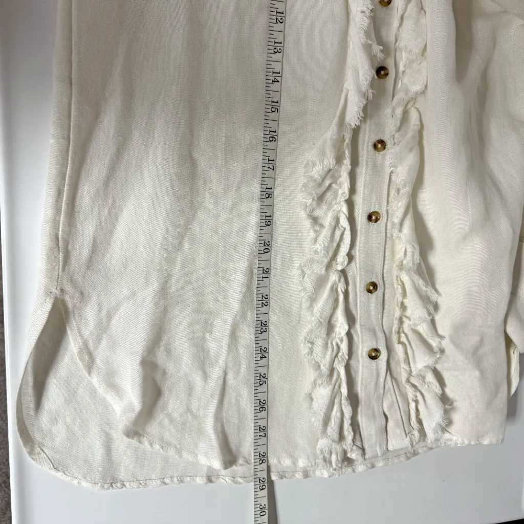 Anthro l Pilcro Ruffled Placket Shirt White - Image 8