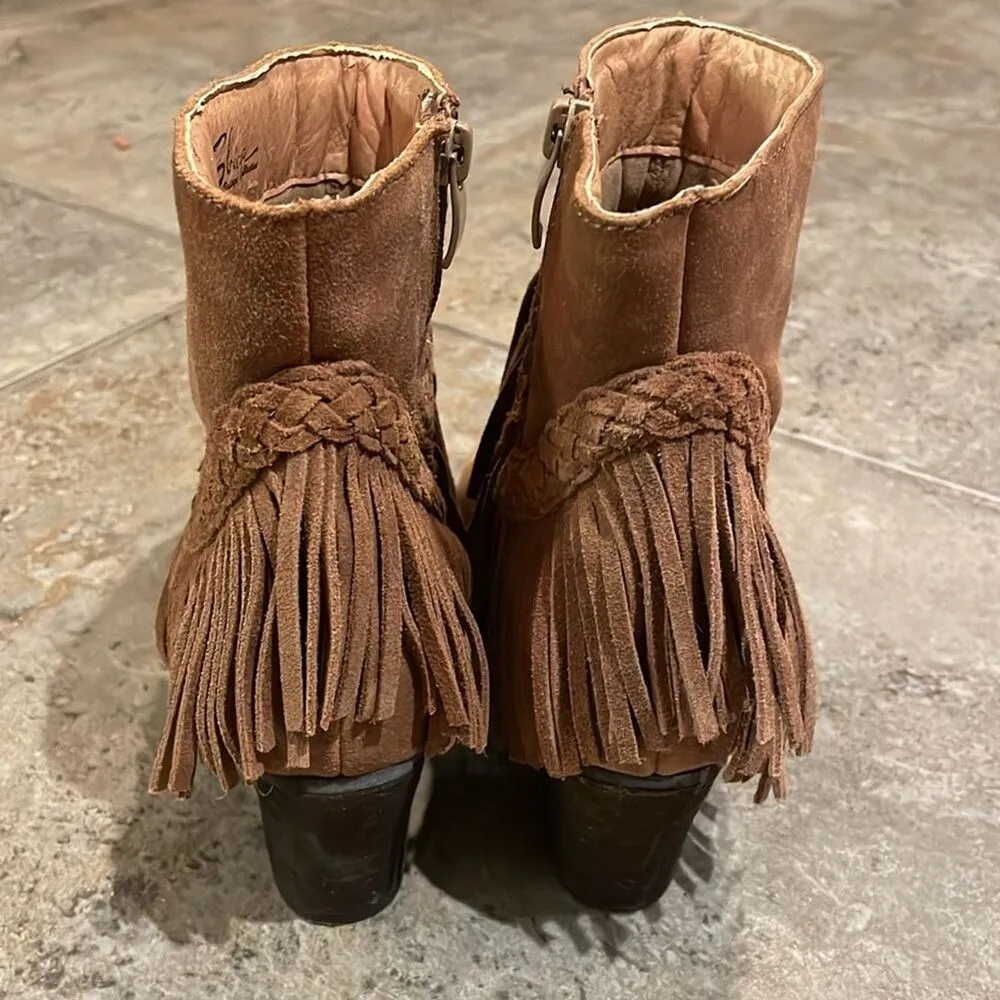 Sbicca Vintage Collection Brown Suede Leather Fringed Ankle Boots Womens Size 7 - Image 4