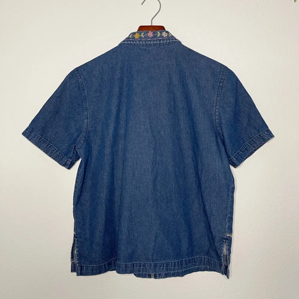 Vintage 90’s embroidered western denim full zip short sleeve shirt size S - Image 5