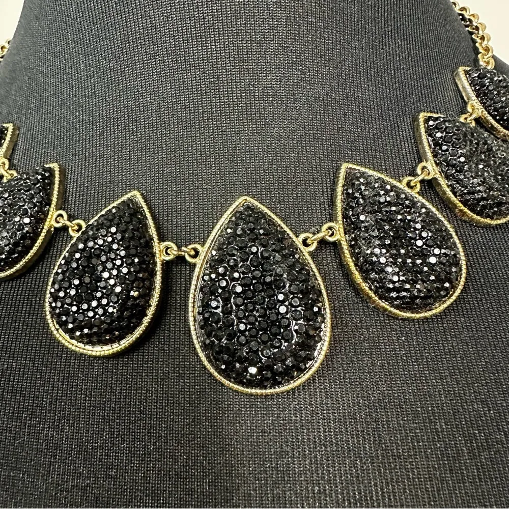 GOLD & Black Sparkle Drop Pendant Necklace - Image 2