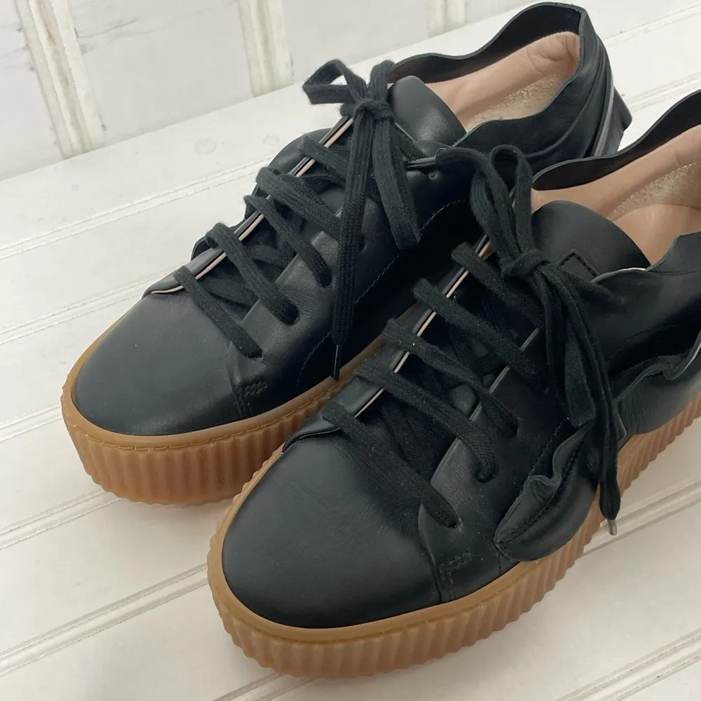 Pinko Francese Platform Sneaker Black Leather Women's Sz 37 635 - Image 4