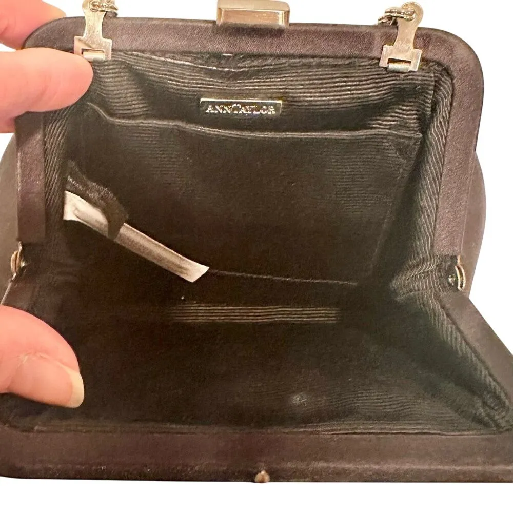 Ann‎ Taylor Black Beaded Clutch Evening Bag Purse Silver Chain - Image 5