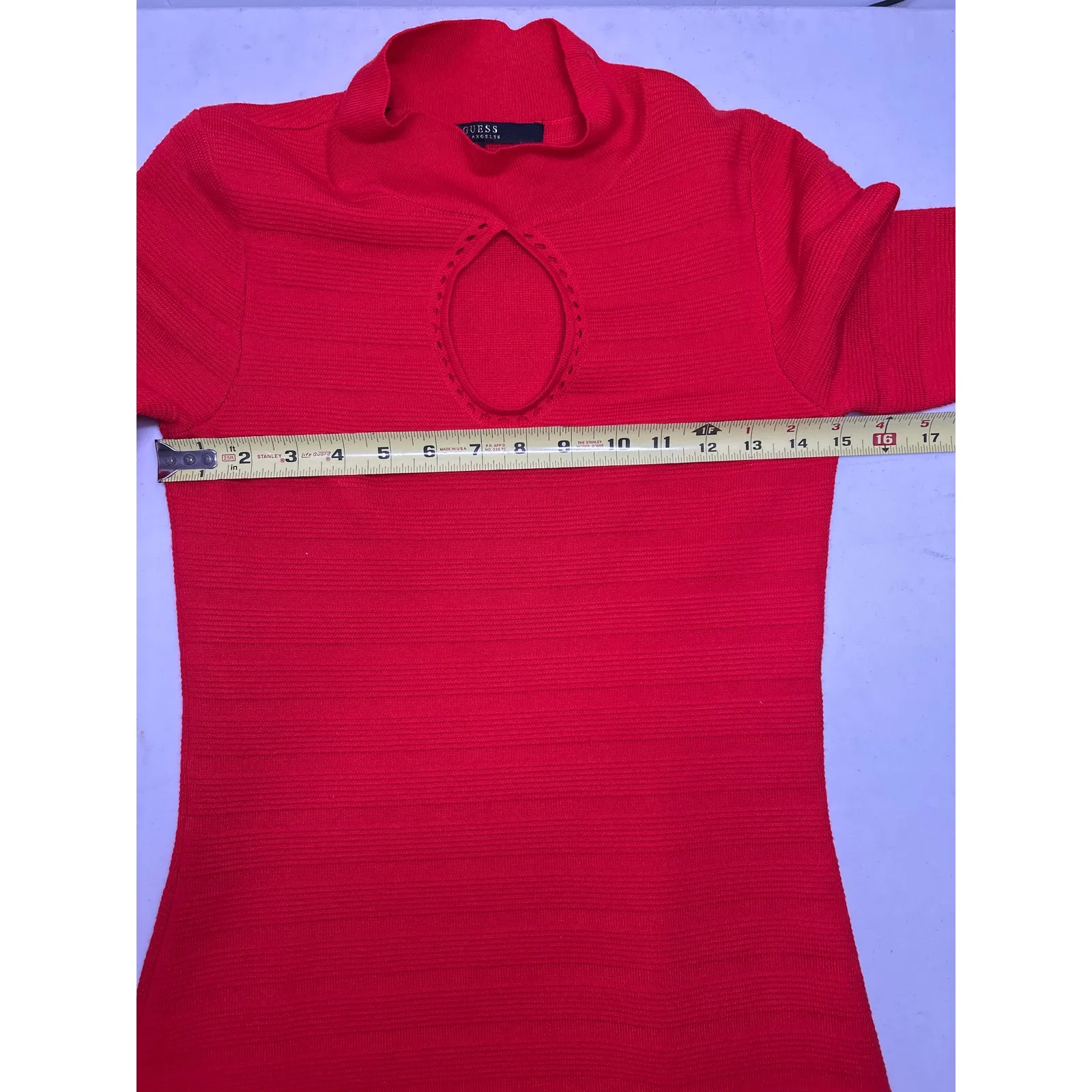 Guess women’s red bodycon sweater dress with mock neck and keyhole cutout Size S - Image 8