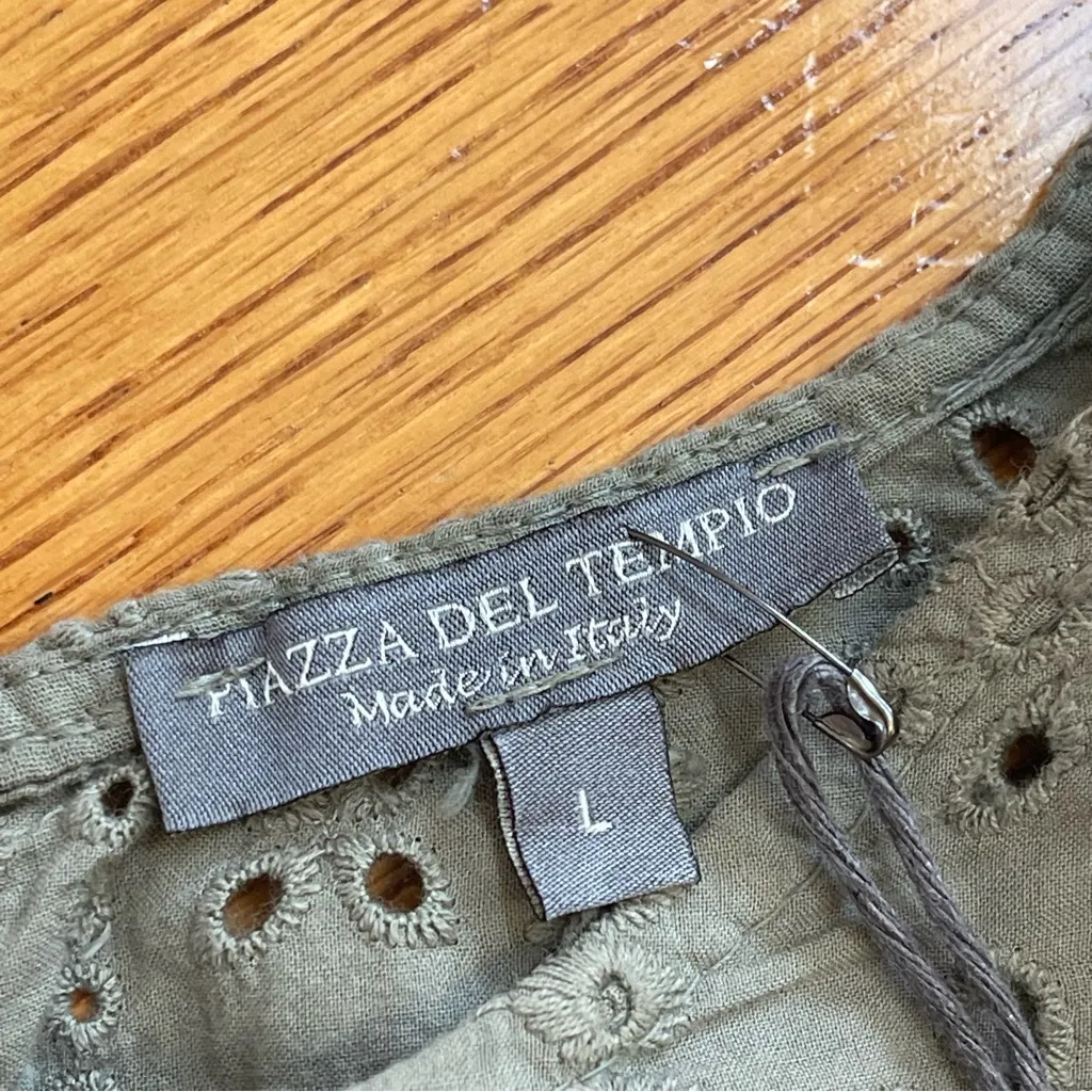 Piazza Del Tempio Cotton Eyelet Crochet Top Olive Green Size Large Italy - Image 9