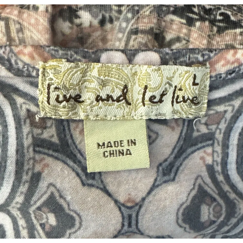 Live and Let Live Shirt Womens Large Pink Sublimation Colorful Art Boho Bohemian - Image 8